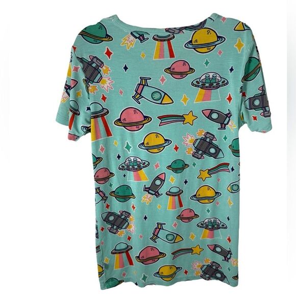Posh Peanut Alien UFO Space Print Two Piece Bamboo Pajama Set - Picture 3 of 7